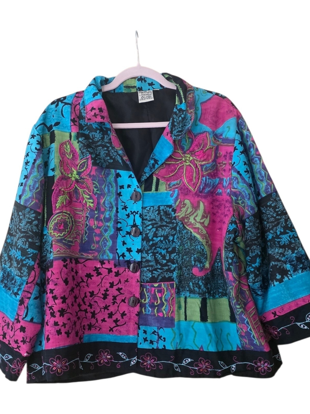 Parsley & Sage Colorful Lightweight Button Lined Blazer Bead Sequin 1X Artsy.